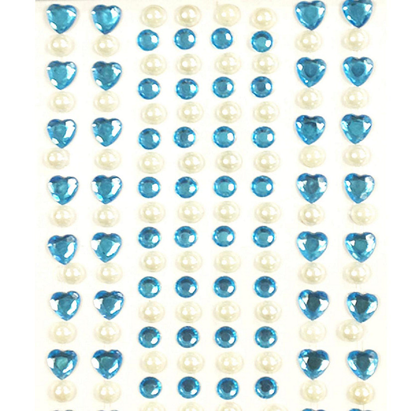 Wrapables 164 pieces Crystal Heart and Pearl Stickers Adhesive Rhinestones, Light Blue Image