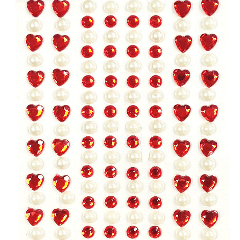 Wrapables 164 pieces Crystal Heart and Pearl Stickers Adhesive Rhinestones, Red Image