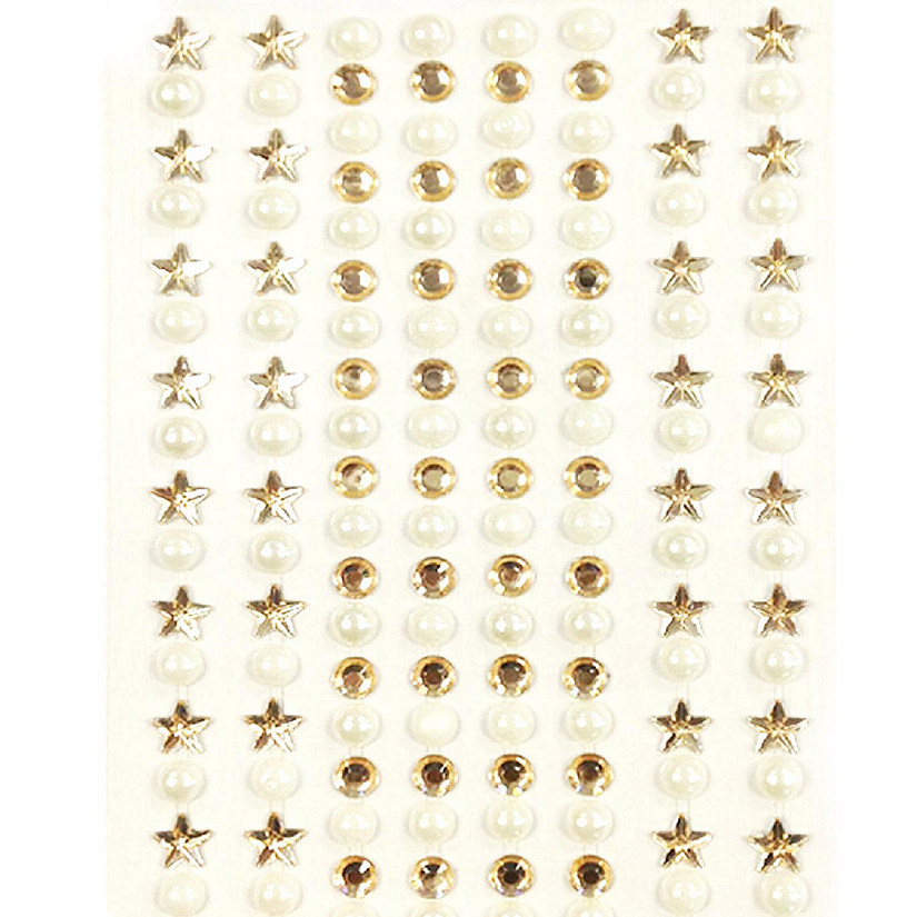 Wrapables 164 pieces Crystal Star and Pearl Stickers Adhesive Rhinestones, Champagne Image