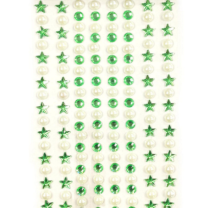 Wrapables 164 pieces Crystal Star and Pearl Stickers Adhesive Rhinestones, Green Image
