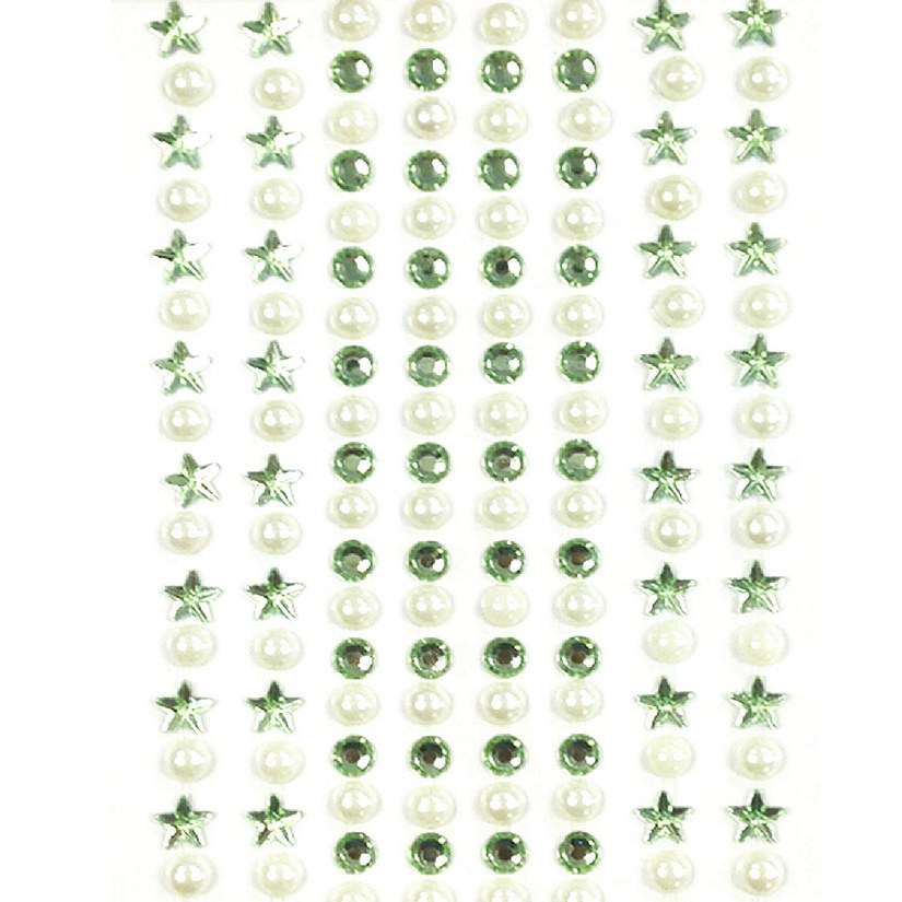 Wrapables 164 pieces Crystal Star and Pearl Stickers Adhesive Rhinestones, Light Green Image