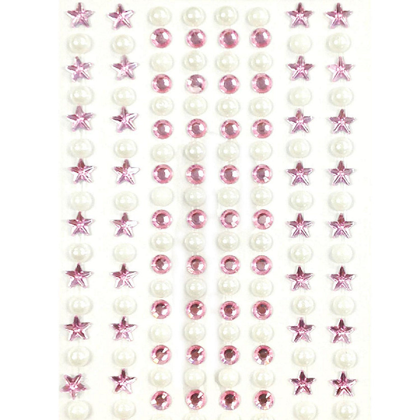 Wrapables 164 pieces Crystal Star and Pearl Stickers Adhesive Rhinestones, Light Pink Image