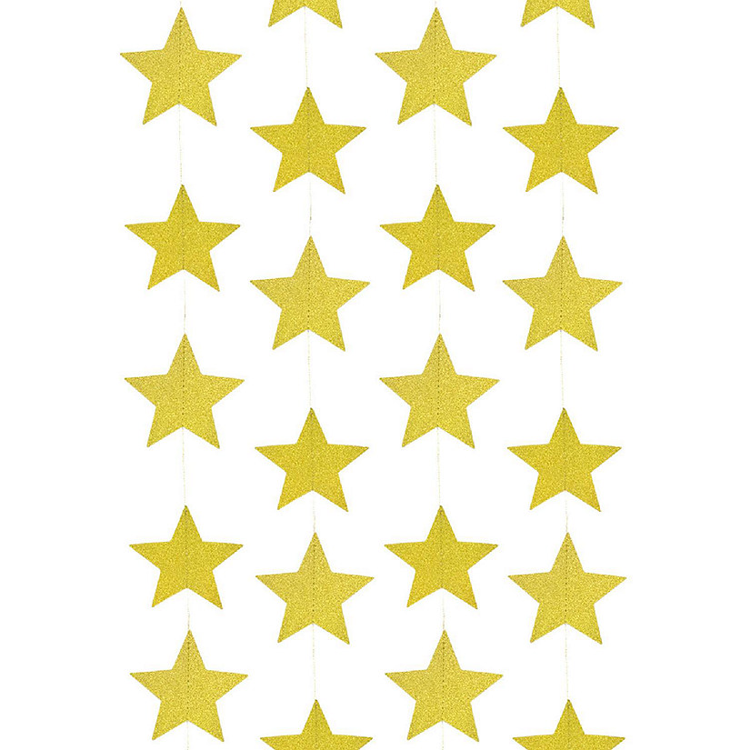 Wrapables 26 Feet Glitter Gold Star Garland Hanging Gold Glitter Star Paper Garland Hanging Decor Image