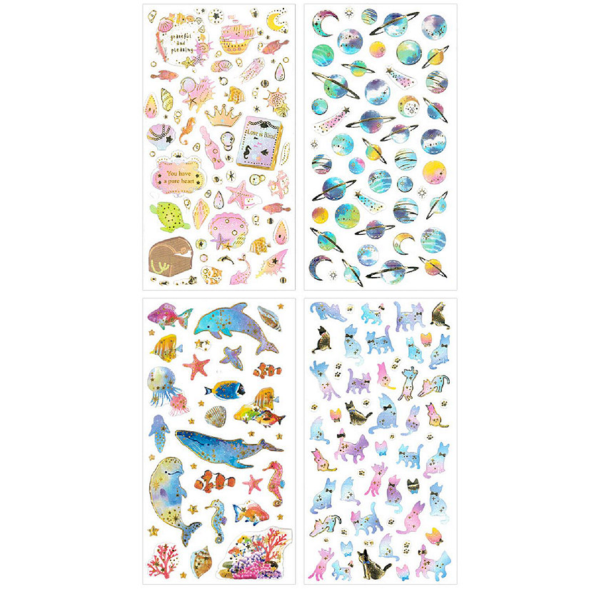 Wrapables 3D Epoxy Scrapbooking Decal Stickers (4 Sheets), Marine, Cats, Space Image