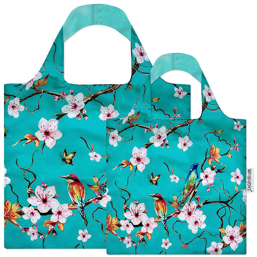 Wrapables AllyBag Collection Large and Small Reusable Shopping Bags (Set of 2), Cherry Blossoms Image