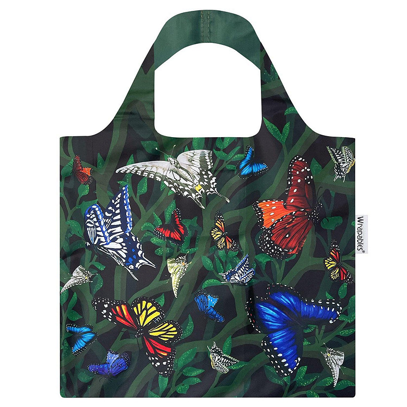 Wrapables Allybag Foldable & Lightweight Reusable Grocery Bag, Butterflies Image