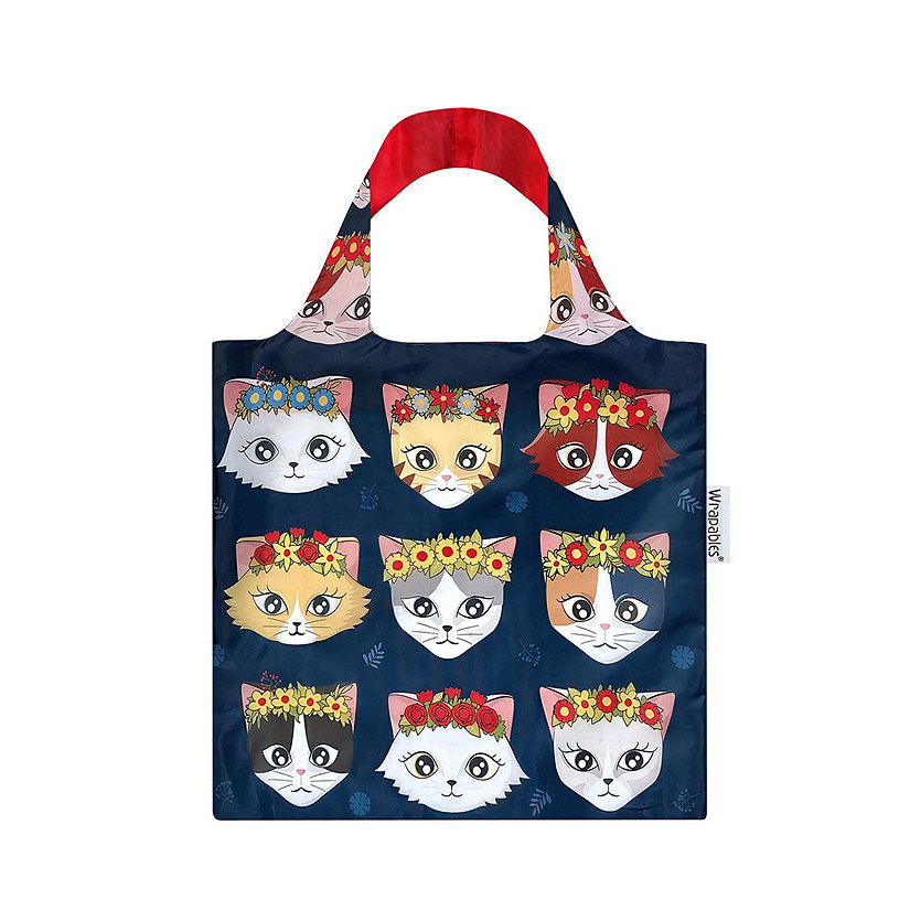 Wrapables Allybag Foldable & Lightweight Reusable Grocery Bag, Grab & Go Floral Cat Image