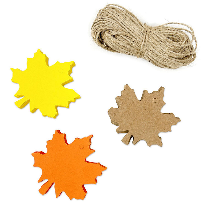 Wrapables Autumn Maple Leaves Gift Tags/Kraft Hang Tags with Jute Strings (100pcs) Image