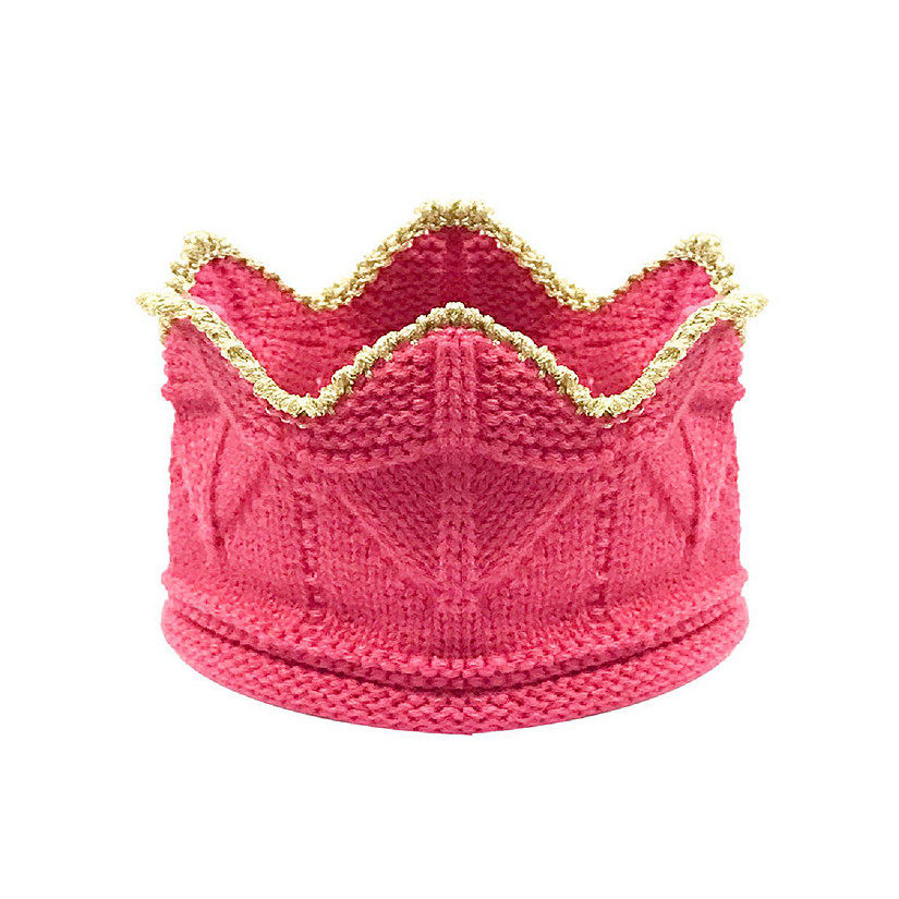 Wrapables Baby Boy & Girl Birthday Party Crochet Knitted Crown Headband Hat with Gold Trim, Pink Image