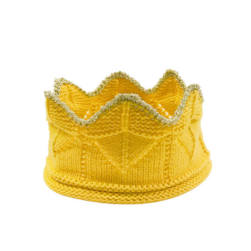Wrapables Baby Boy & Girl Birthday Party Crochet Knitted Crown Headband Hat with Gold Trim, Yellow Image