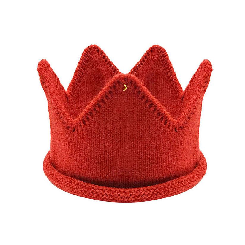 Wrapables Baby Boy & Girl Birthday Party Knitted Crown Headband Beanie Cap Hat, Red Image