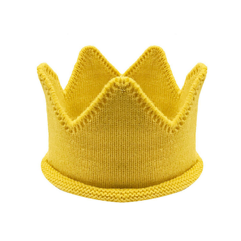 Wrapables Baby Boy & Girl Birthday Party Knitted Crown Headband Beanie Cap Hat, Yellow Image