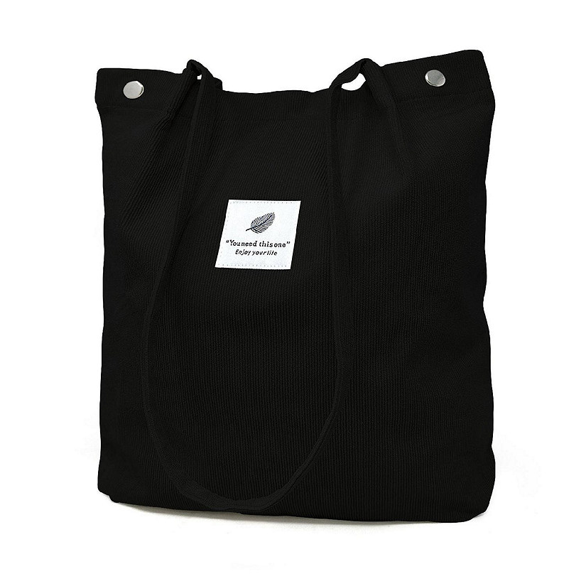 Wrapables Black Corduroy Tote Bag, Casual Everyday Shoulder Handbag Image