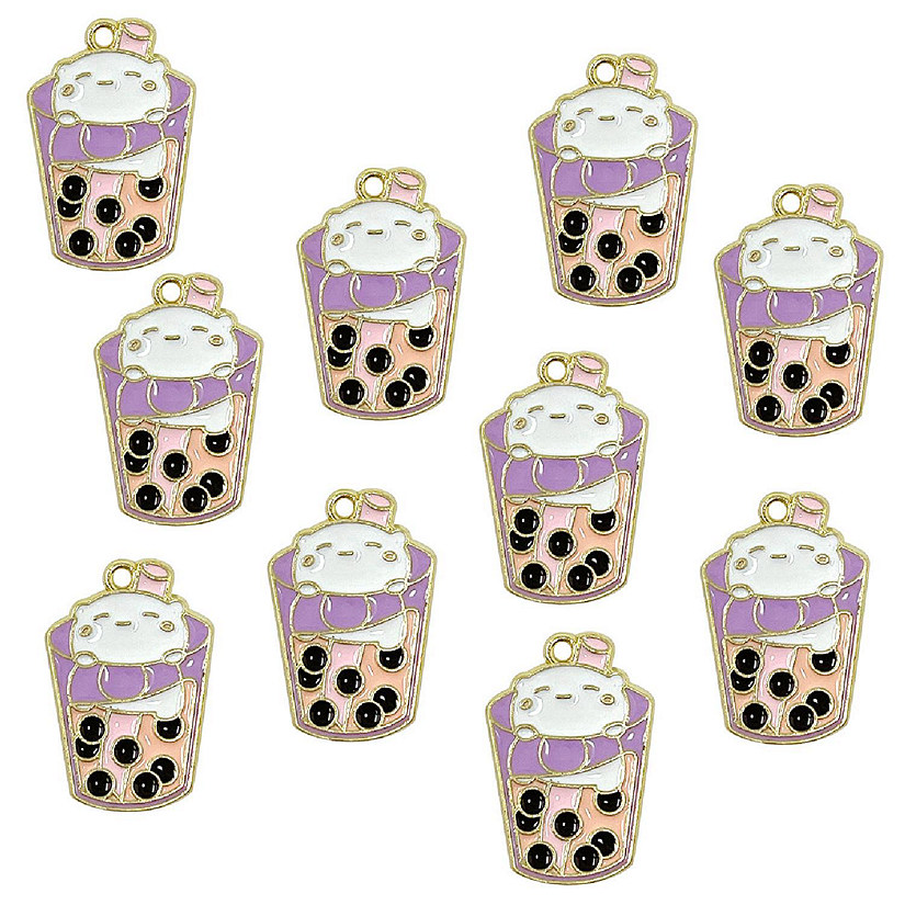 Wrapables Boba Milk Tea Jewelry Making Pendant Charms (Set of 10), Boba Lover Image