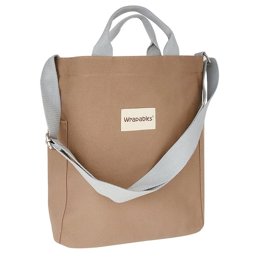 Wrapables Brown Canvas Tote Bag for Women, Casual Cross Body Shoulder Handbag Image