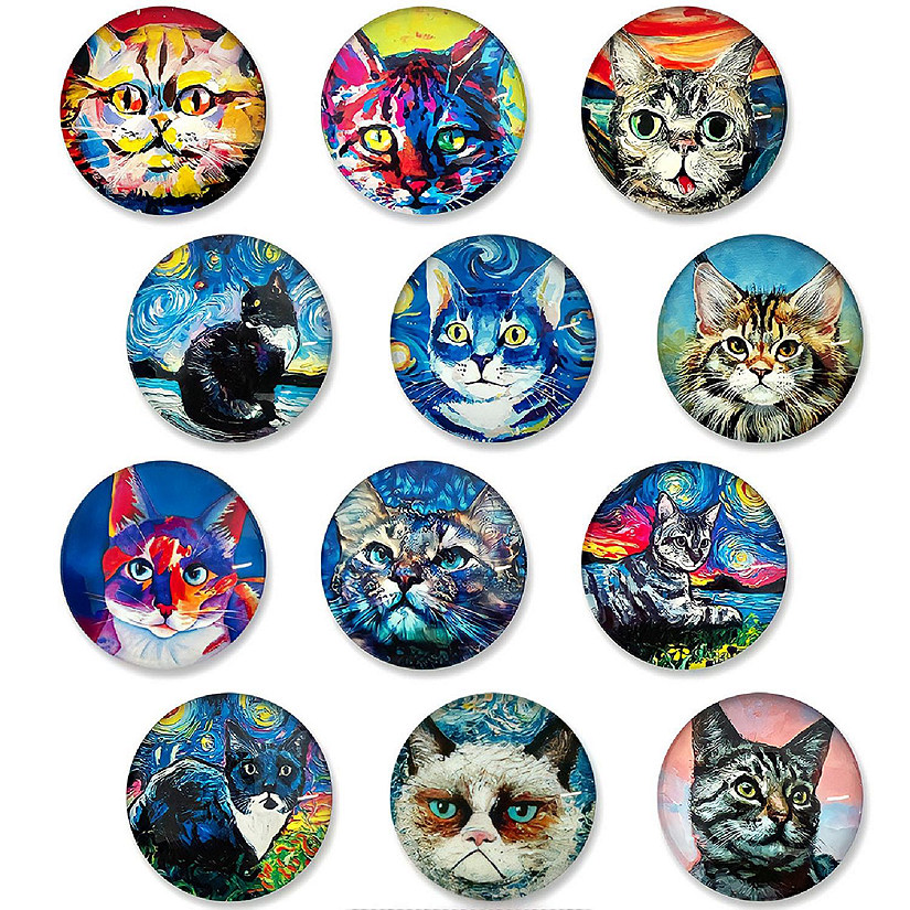 Wrapables Cats Crystal Glass Magnets, Refrigerator Magnets (Set of 12) Image