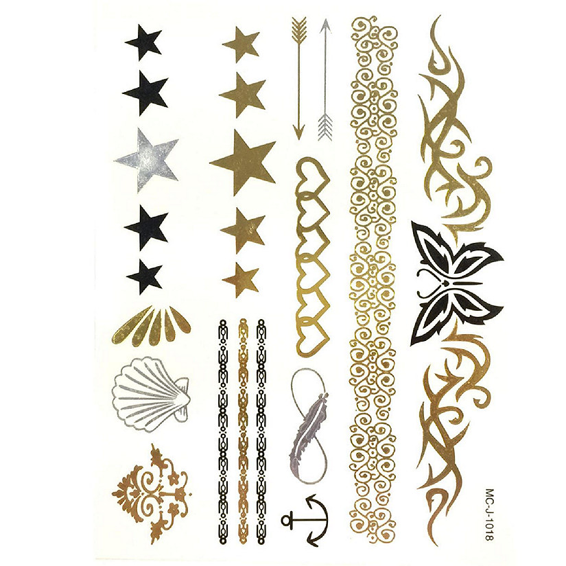 Wrapables Celebrity Inspired Temporary Tattoos in Metallic Gold Silver and Black, Large, Bracelets Image