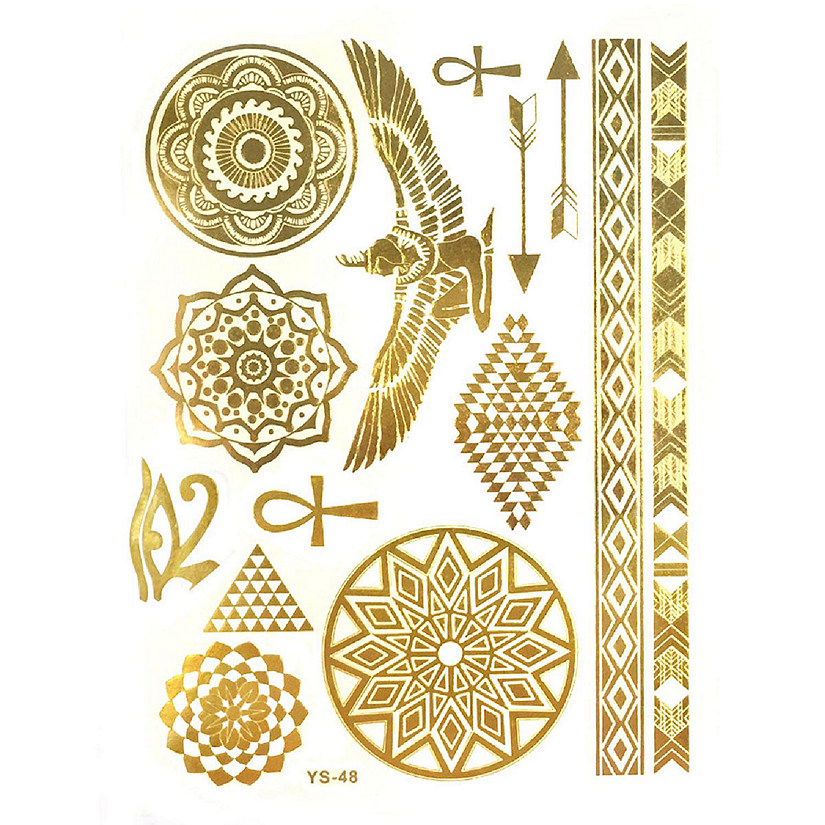 Wrapables Celebrity Inspired Temporary Tattoos in Metallic Gold Silver and Black, Large, Egyptian Motif Image