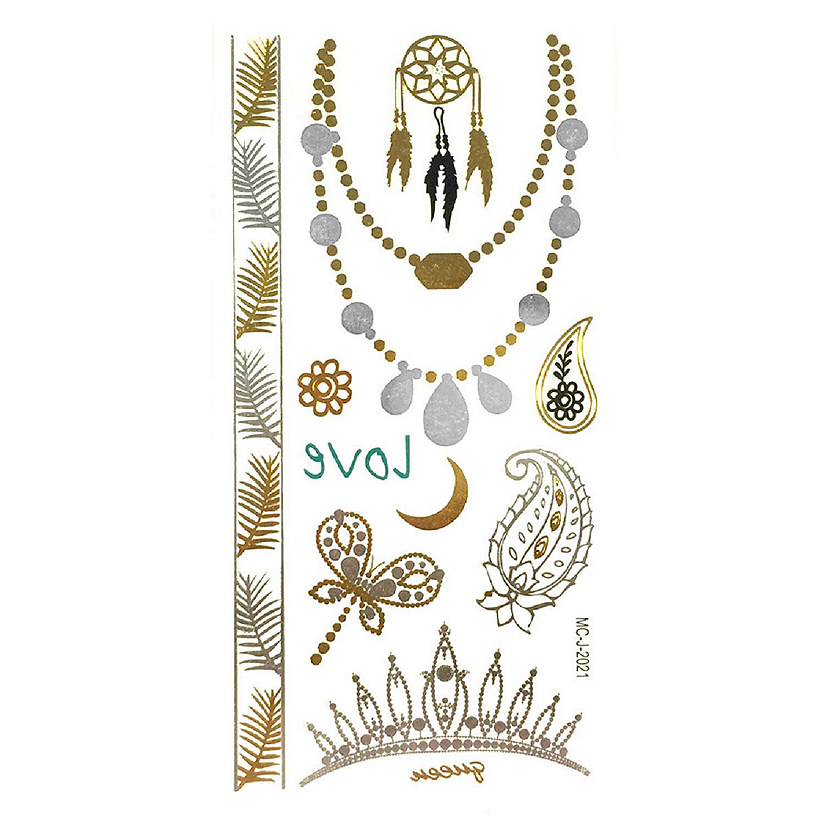 Wrapables Celebrity Inspired Temporary Tattoos in Metallic Gold Silver and Black, Medium, Dream Catcher Image