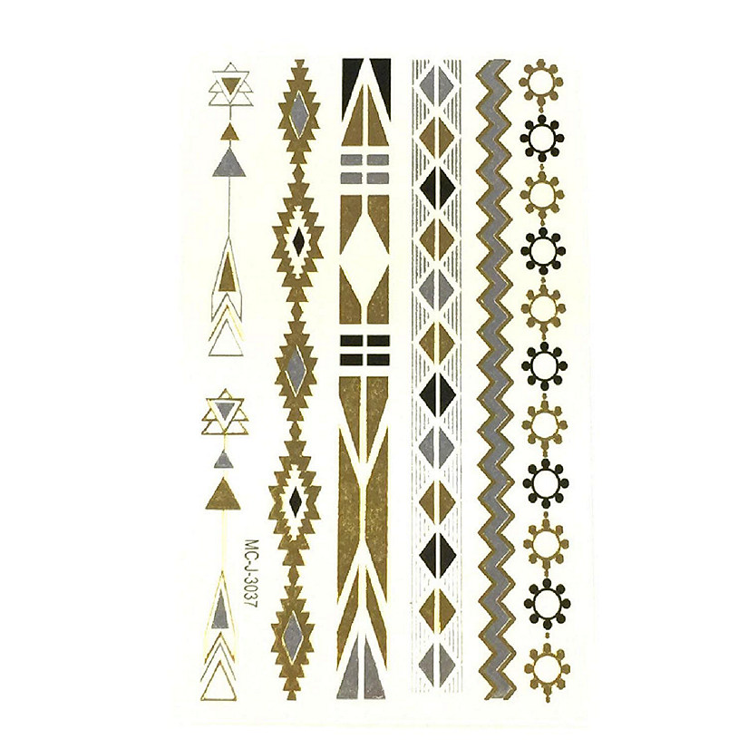 Wrapables Celebrity Inspired Temporary Tattoos in Metallic Gold Silver and Black, Small, Aztec Image