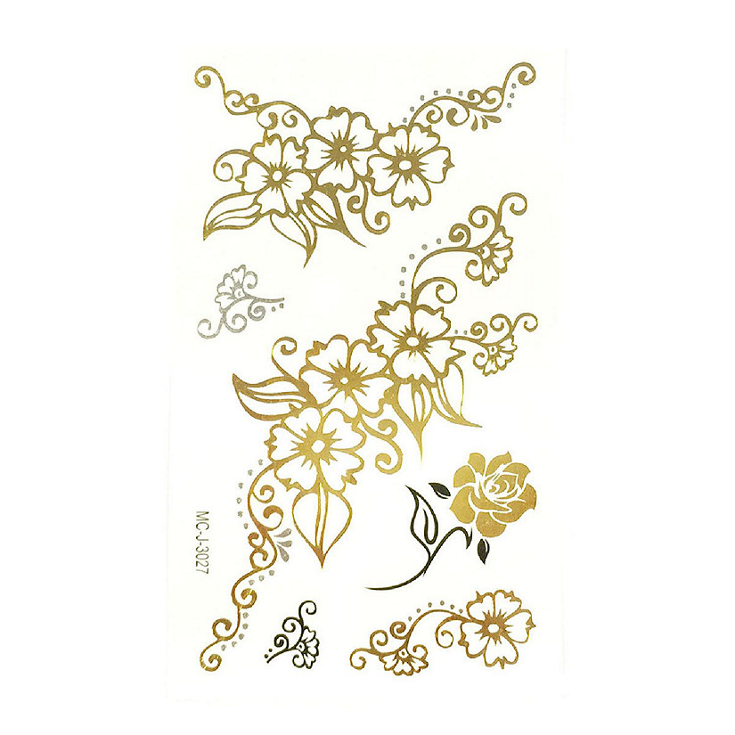 Wrapables Celebrity Inspired Temporary Tattoos in Metallic Gold Silver and Black, Small, Floral Image