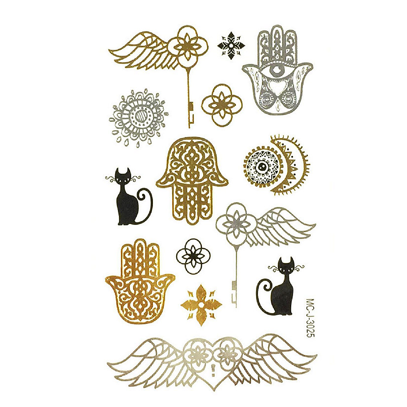 Wrapables Celebrity Inspired Temporary Tattoos in Metallic Gold Silver and Black, Small, Henna Image