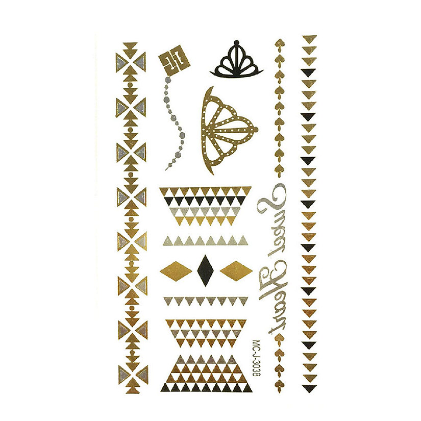 Wrapables Celebrity Inspired Temporary Tattoos in Metallic Gold Silver and Black, Small, Vector Triangles Image