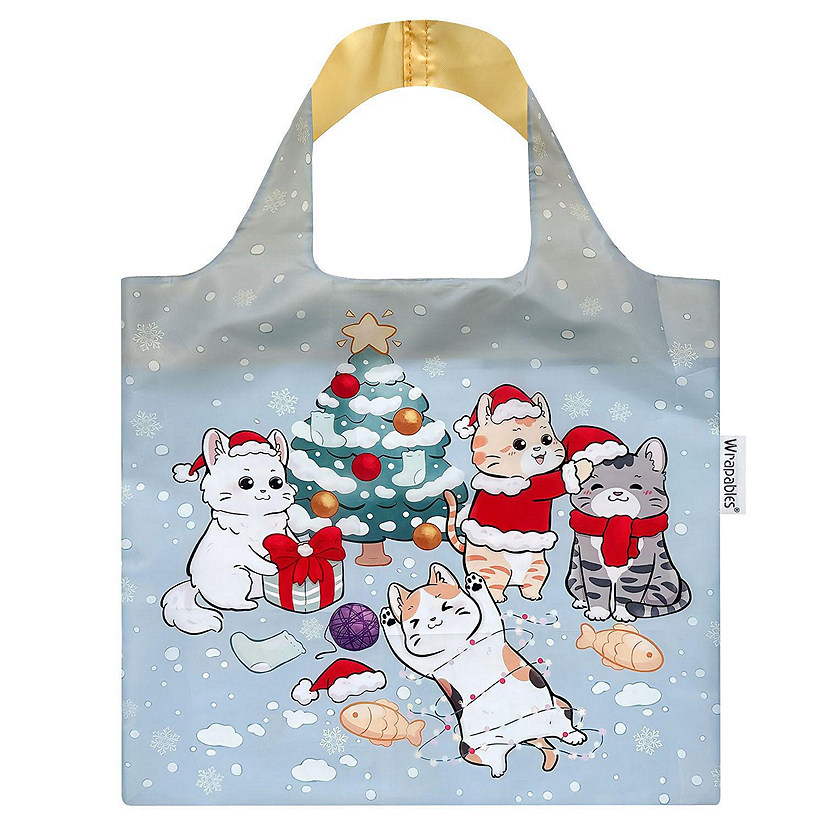 Wrapables Christmas Allybag Foldable & Lightweight Reusable Grocery Bag, Kitties Twilight Image
