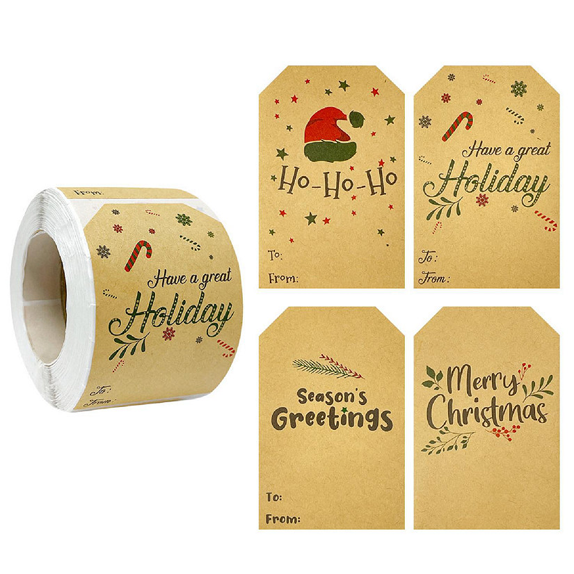 Wrapables Christmas Holiday Gift Tag Stickers and Labels Roll (300pcs), Great Holiday Image