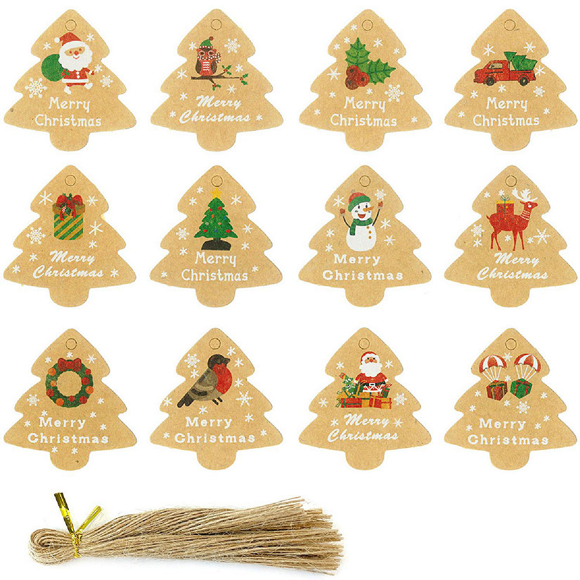 Wrapables Christmas Holiday Gift Tags/Kraft Hang Tags with Jute Strings, (48pcs) Christmas Trees Image