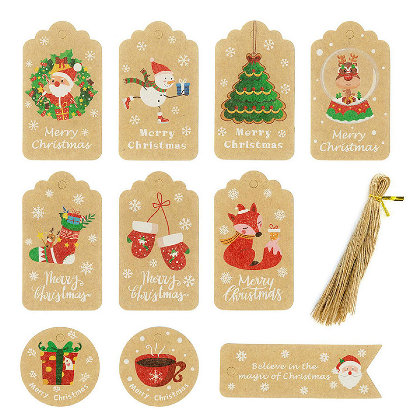 Wrapables Christmas Holiday Gift Tags/Kraft Hang Tags with Jute Strings, (50pcs) Holiday Assortment Image