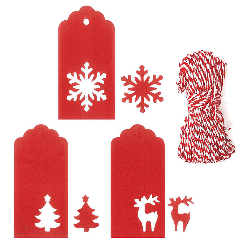 Wrapables Christmas Holiday Gift Tags/Kraft Hang Tags with Laser Cut Design (100pcs), Red Scalloped Image