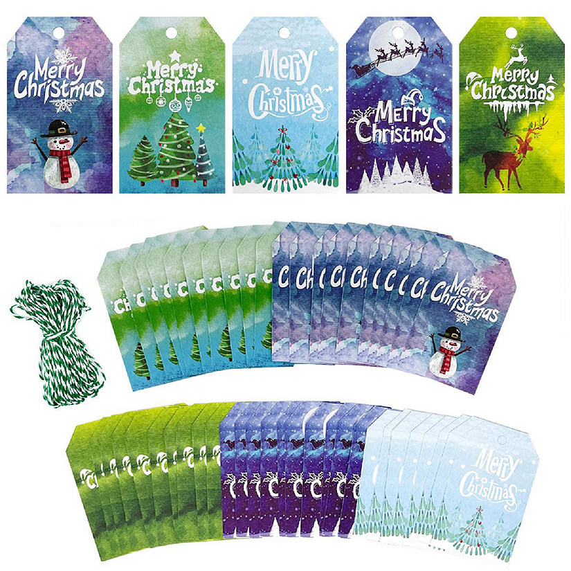 Wrapables Christmas Holiday Gift Tags/Kraft Paper Hang Tags, (50pcs), Festive Fun Image