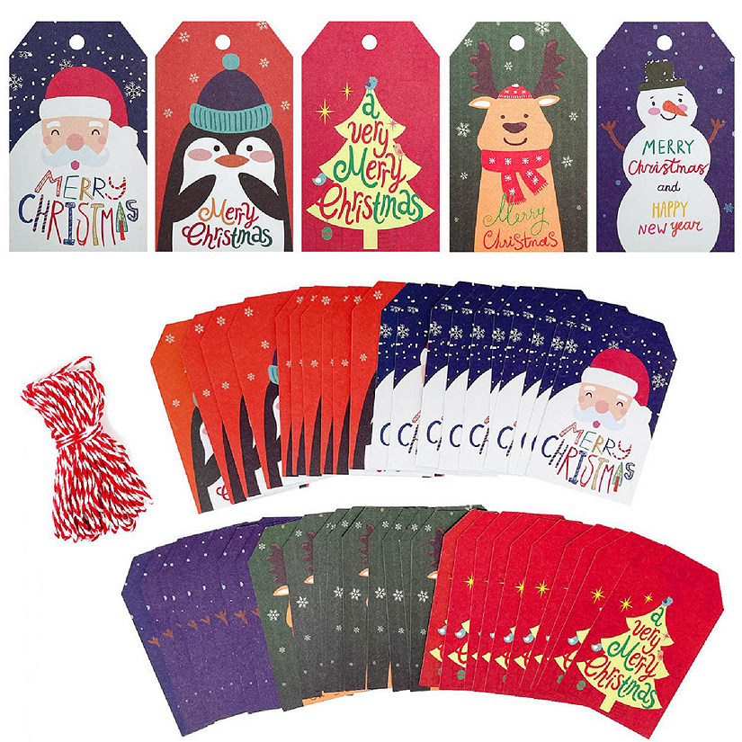 Wrapables Christmas Holiday Gift Tags/Kraft Paper Hang Tags, (50pcs), Holiday Cheer Image