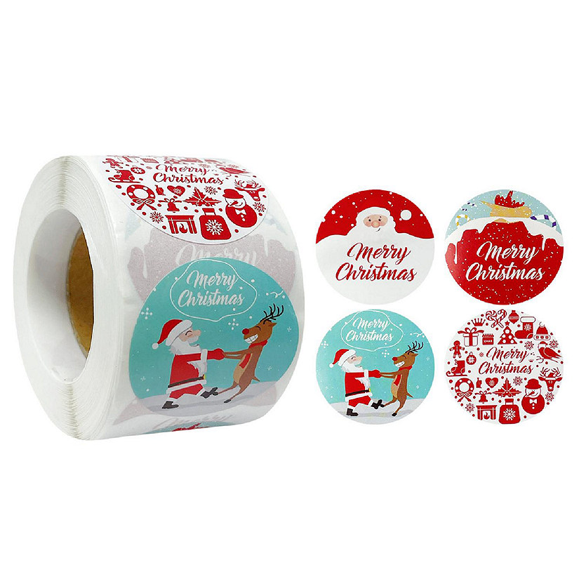 Wrapables Christmas Stickers Label Roll, Holiday Stickers (500pcs), Red & White Image