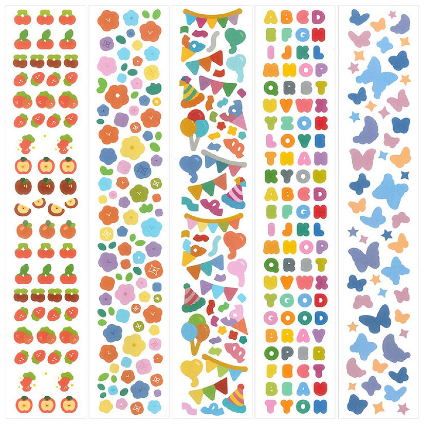 Wrapables Colorful Decorative Stickers for Scrapbooking, 5 Sheets, Letters, Flowers, Party, Butterflies Image
