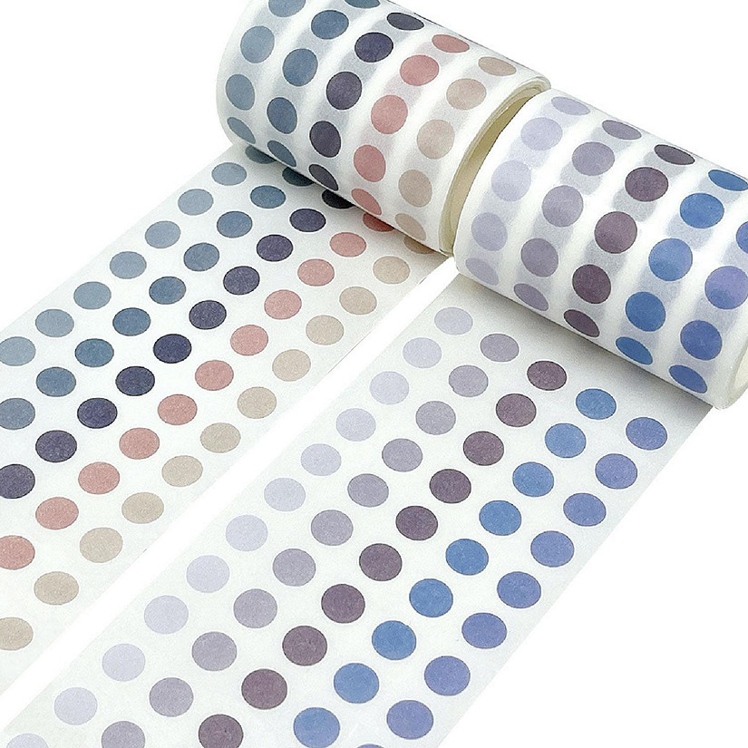 Wrapables Colorful Dots Washi Masking Tape, Round Circle Stickers 6M Length Total (Set of 2), Blue & Afterglow Image