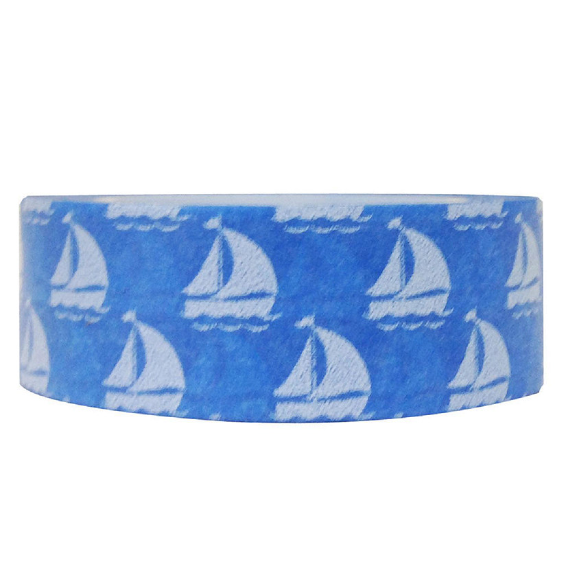 Wrapables Colorful Patterns Washi Masking Tape, Blue Sailboat Image