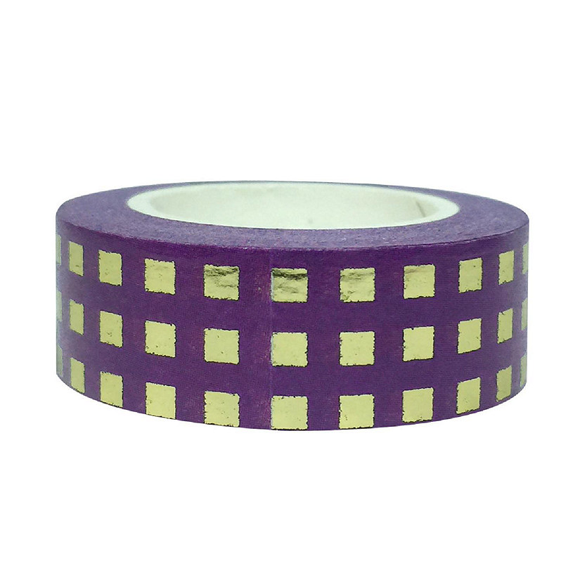 Wrapables&#174; Colorful Washi Masking Tape, Gold Squares on Purple Image