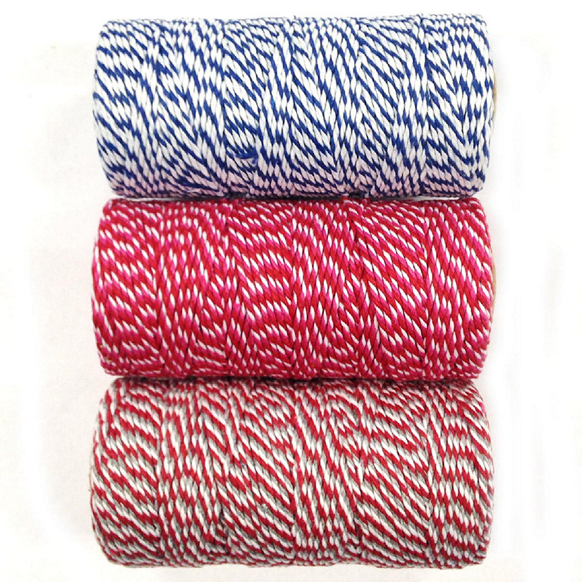 Wrapables Cotton Baker's Twine 12ply 330 Yards (Set of 3 Spools x 110 Yards) ( Navy, Red & Hot Pink, Red & Grey) Image