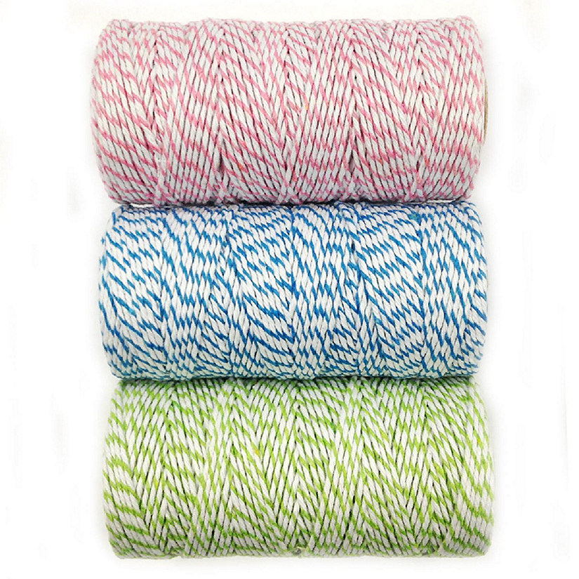 Wrapables Cotton Baker's Twine 12ply 330 Yards (Set of 3 Spools x 110 Yards) ( Pink, Blue, Light Green) Image