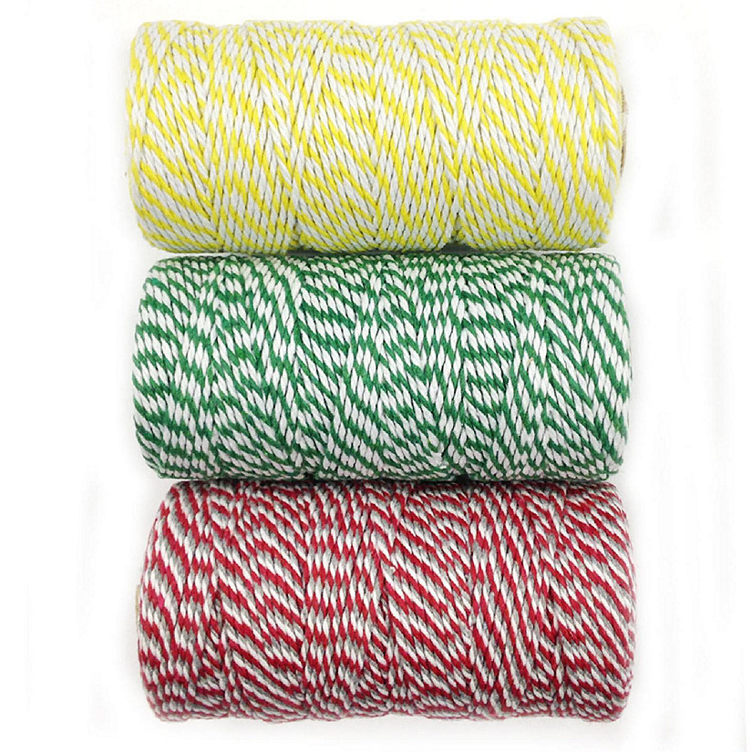 Wrapables Cotton Baker's Twine 12ply 330 Yards (Set of 3 Spools x 110 Yards) ( Yellow, Dark Green, Red & Grey) Image