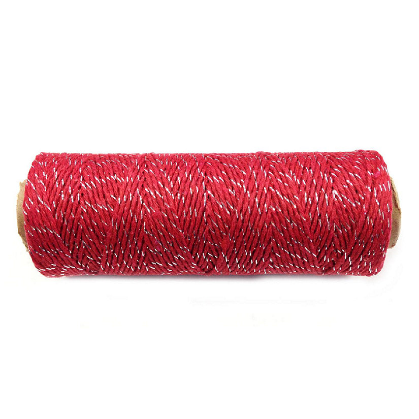 Wrapables Cotton Baker's Twine 4ply 110 Yard, Red and Metallic Silver Image