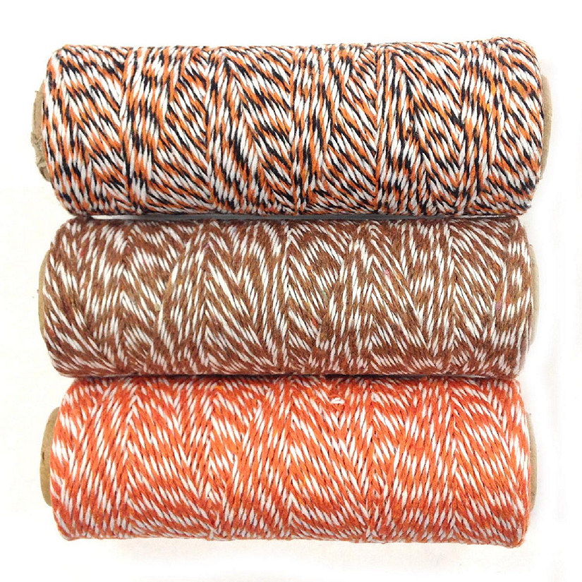 Wrapables Cotton Baker's Twine 4ply 330 Yards (Set of 3 Spools x 110 Yards) ( Black & Orange, Brown, Orange) Image