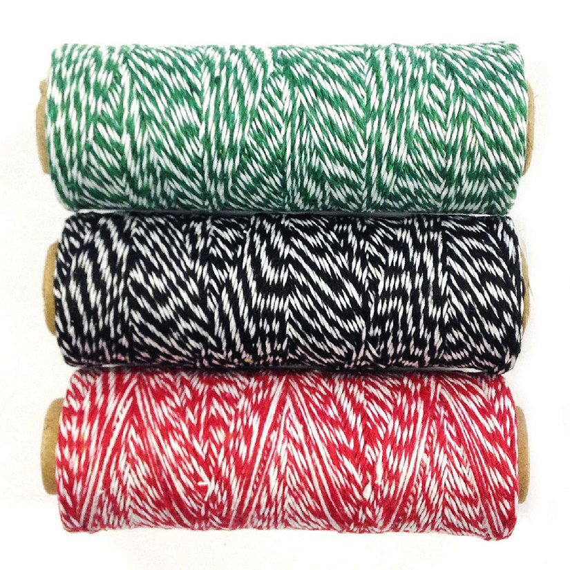 Wrapables Cotton Baker's Twine 4ply 330 Yards (Set of 3 Spools x 110 Yards) (Dark Green, Black, Red) Image