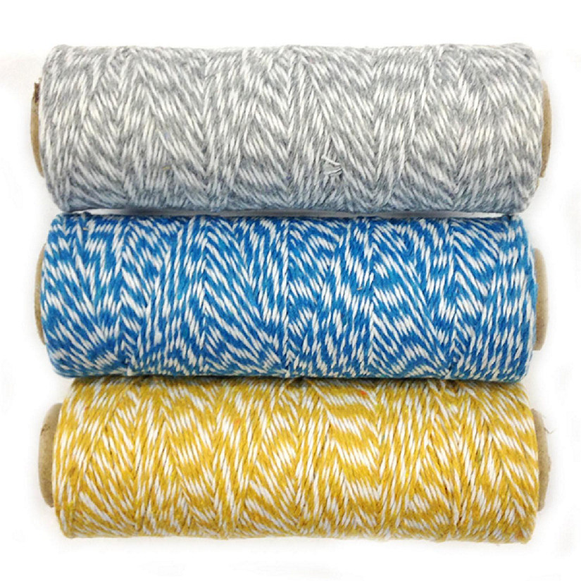 Wrapables Cotton Baker's Twine 4ply 330 Yards (Set of 3 Spools x 110 Yards) ( Grey, Blue, Dark Yellow) Image