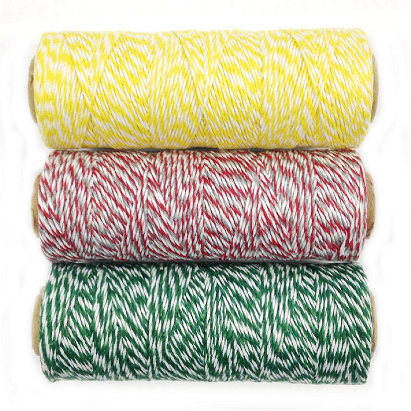 Wrapables Cotton Baker's Twine 4ply 330 Yards (Set of 3 Spools x 110 Yards) ( Yellow, Red & Grey, Dark Green) Image