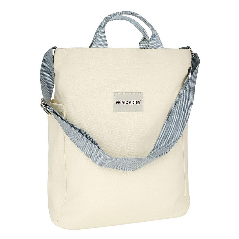 Wrapables Cream Canvas Tote Bag for Women, Casual Cross Body Shoulder Handbag Image