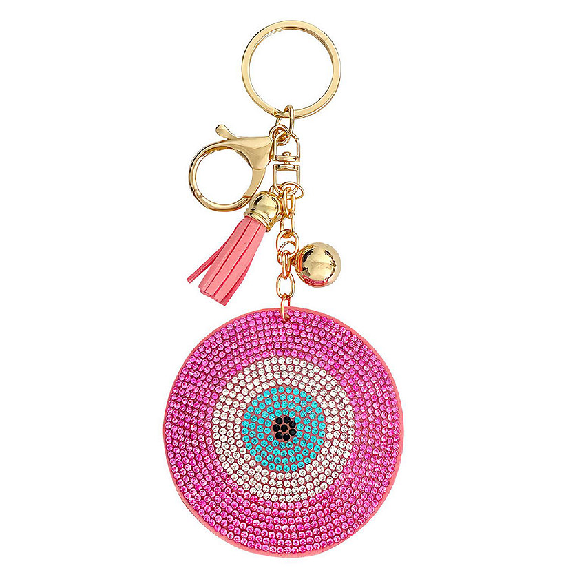 Wrapables Crystal Bling Key Chain Keyring with Tassel Car Purse Handbag Pendant, Pink Evil Eye Image