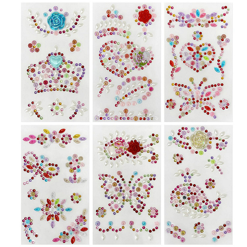 Wrapables Crystal Rhinestone Gem Stickers, Bling Jewel Adhesives for DIY Arts & Crafts, Smartphones, Water Bottles, Sunglass Cases (Set of 6), Floral and Crown Image